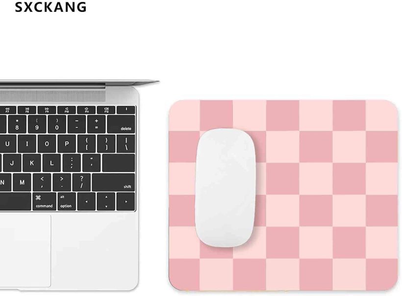 Pink Mouse Pad, Checkered Pattern Mousepad, Square Premium Texture Computer Cute Mouse Pad Design for Office Work Home, Non-Slip Rubber Gaming Mouse Pads for Computer Laptop, Modern Aesthetic - Image 2