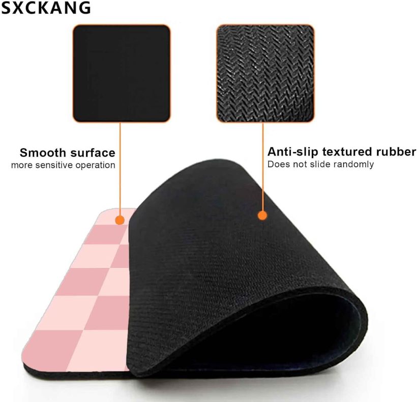 Pink Mouse Pad, Checkered Pattern Mousepad, Square Premium Texture Computer Cute Mouse Pad Design for Office Work Home, Non-Slip Rubber Gaming Mouse Pads for Computer Laptop, Modern Aesthetic - Image 3