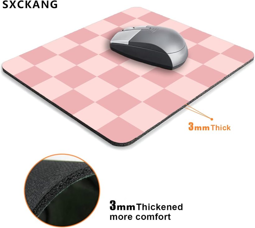 Pink Mouse Pad, Checkered Pattern Mousepad, Square Premium Texture Computer Cute Mouse Pad Design for Office Work Home, Non-Slip Rubber Gaming Mouse Pads for Computer Laptop, Modern Aesthetic - Image 4