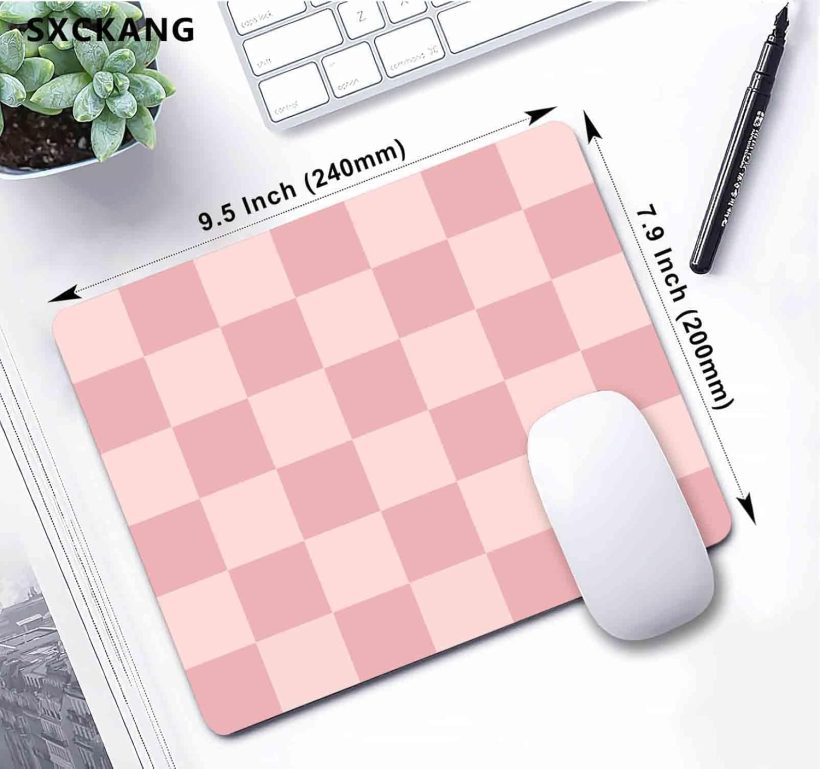 Pink Mouse Pad, Checkered Pattern Mousepad, Square Premium Texture Computer Cute Mouse Pad Design for Office Work Home, Non-Slip Rubber Gaming Mouse Pads for Computer Laptop, Modern Aesthetic - Image 5