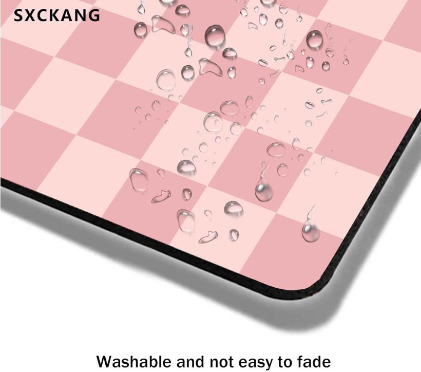 Pink Mouse Pad, Checkered Pattern Mousepad, Square Premium Texture Computer Cute Mouse Pad Design for Office Work Home, Non-Slip Rubber Gaming Mouse Pads for Computer Laptop, Modern Aesthetic - Image 6